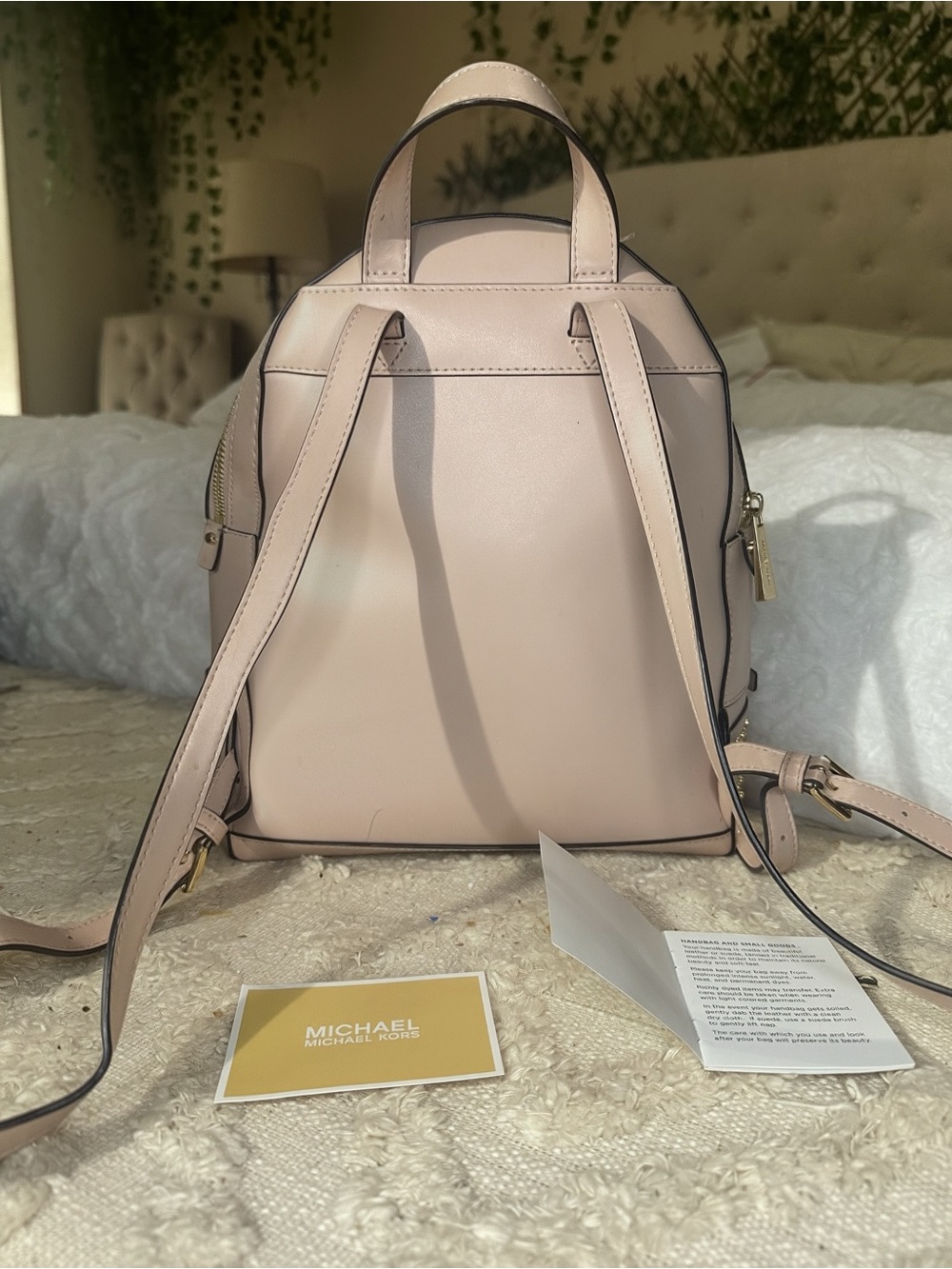 Michael Kors Studded Leather Backpack Blush Nude Medium Rhea Style - Picture 3 of 7